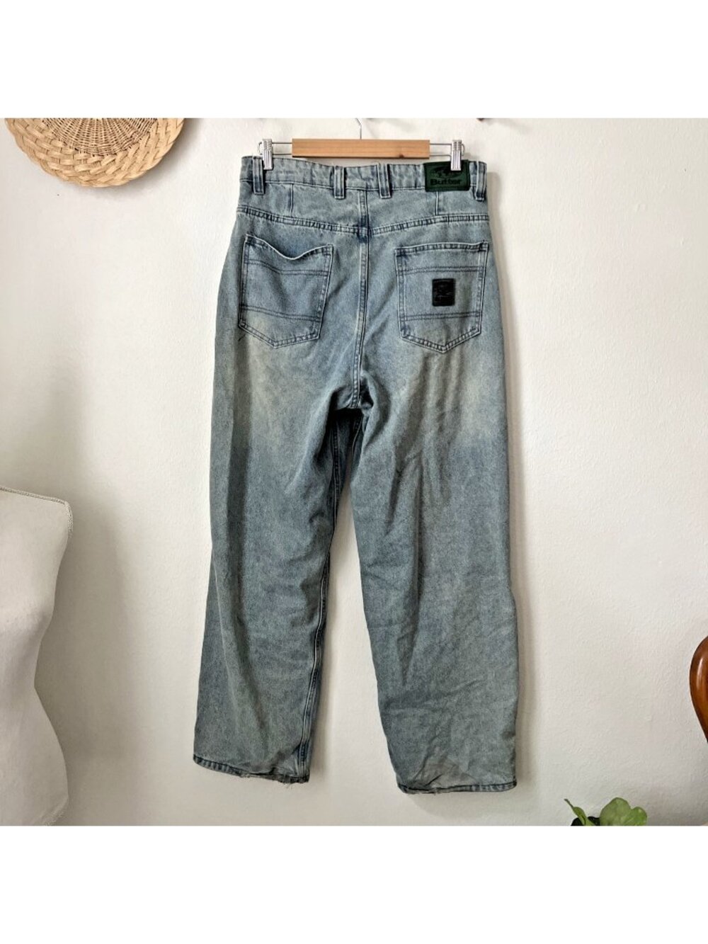 Butter Jeans mens light wash thrashed 30 skater baggy wide leg worn in patch